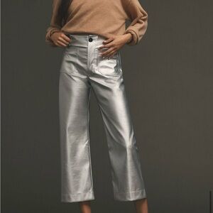 Silver Metallic Wide-Leg Pants